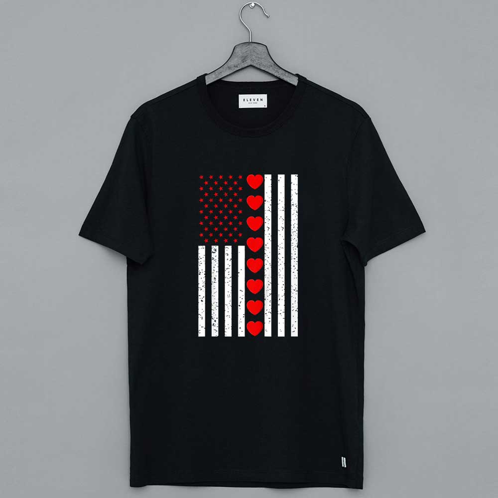 Valentines Day American Flag Hearts T Shirt