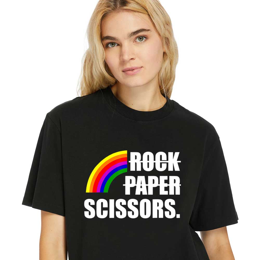 Women T-Shirt Rock-Paper-Scissors-Gay-Lesbian-Pride-Rainbow-LGB