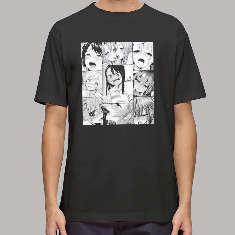 Mens T Shirt Black Japanese Anime Ahegao Face Hoodie