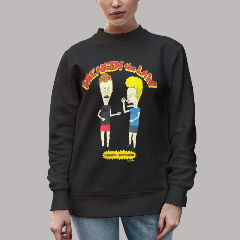 Unisex Sweatshirt Black Breakin the Law Judas Priest Beavis and Butthead T Shirt