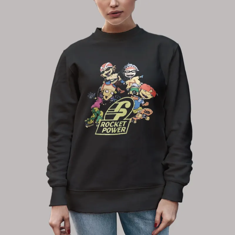 Unisex Sweatshirt Black Nickelodeon Skateboarding Team Rocket Power T Shirt