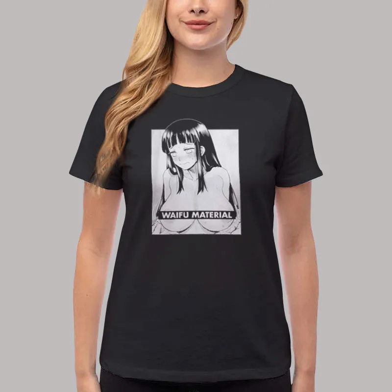 Women T Shirt Black Cute Anime Girl in Hoodie