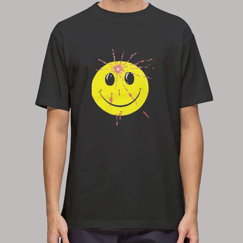 Mens T Shirt Black Vintage Headshot Smiley Face Bullet Hole Shirt