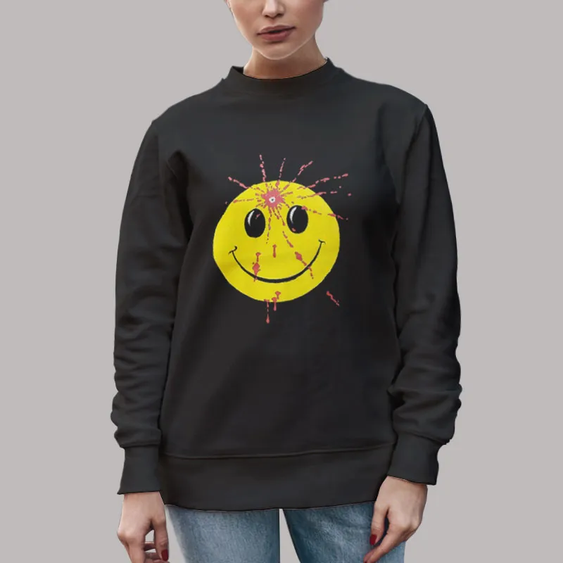 Unisex Sweatshirt Black Vintage Headshot Smiley Face Bullet Hole Shirt