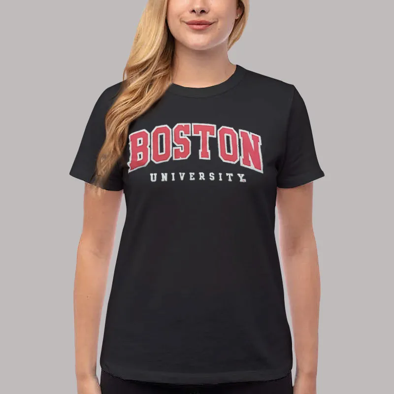 Women T Shirt Black Hockey Vintage Boston University Sweatshirt
