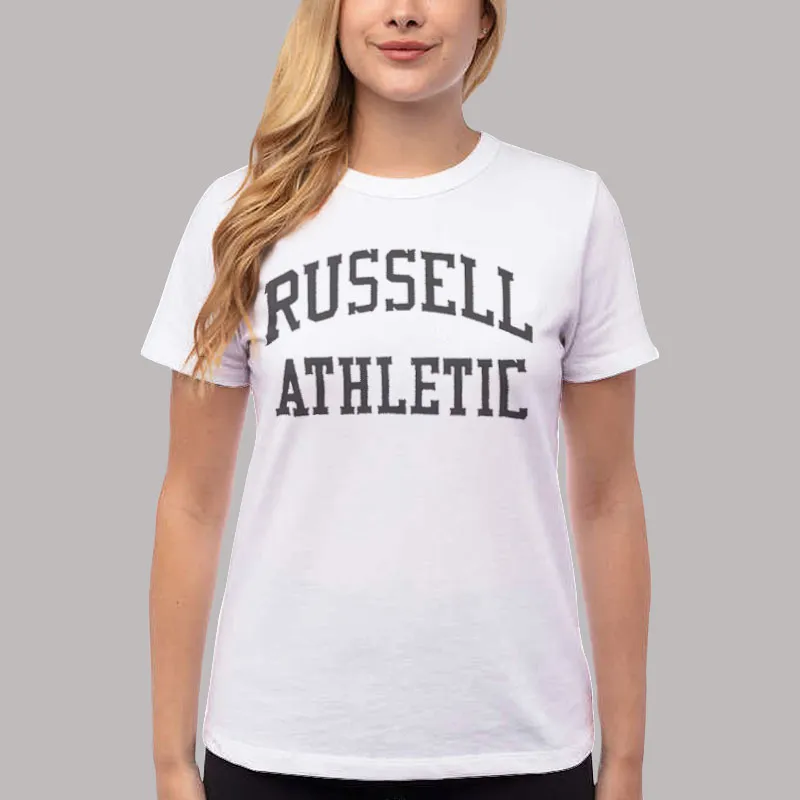 Women T Shirt White Retro Vintage Russell Athletic Sweatshirt