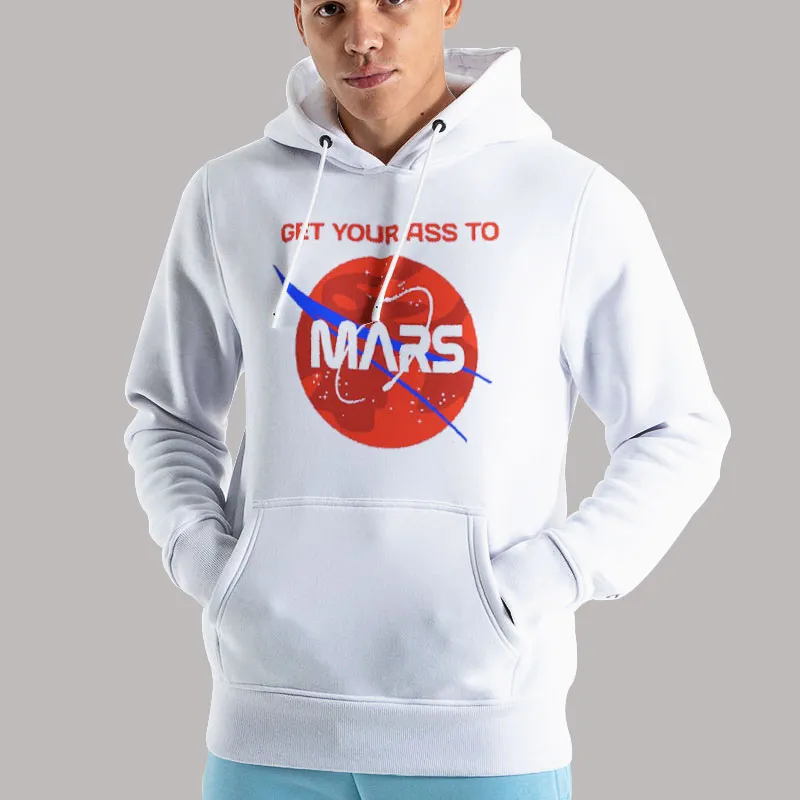Unisex Hoodie White Buzz Aldrin Astronaut Get Your Ass To Mars T Shirt