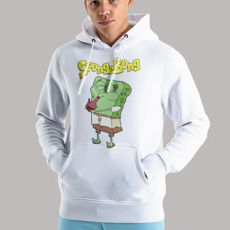 Unisex Hoodie White Sponge Bong Hemp Pants Marijuana Smoking Cartoon Parody T Shirt