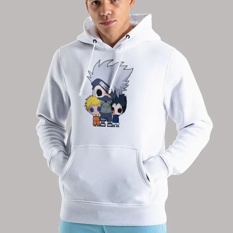 Unisex Hoodie White Vintage Anime Naruto Shippuden Chibi Naruto Sasuke Kakashi T Shirt, Sweatshirt And Hoodie