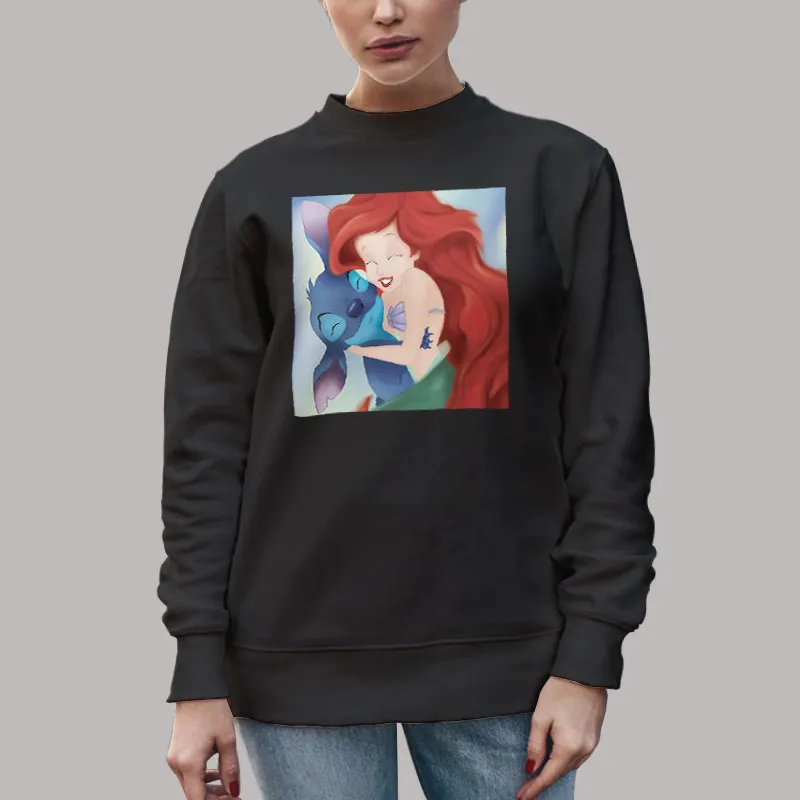 Unisex Sweatshirt Black Ariel And Stitch Hugging Vintage Disney The Little Mermaid T Shirt, Sweatshirt And Hoodie