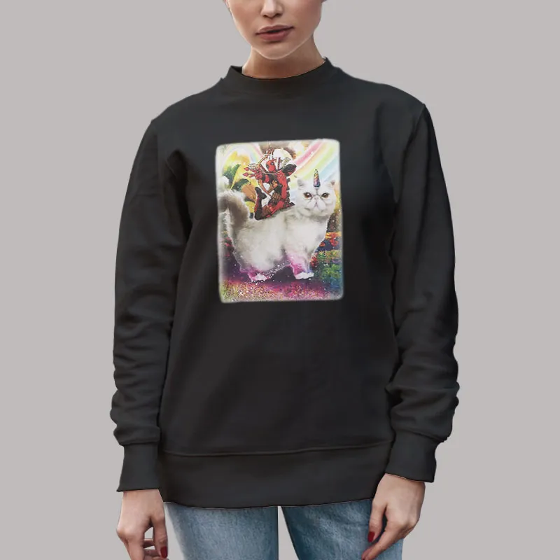 Unisex Sweatshirt Black Deadpool And Cat Unicorn T Shirt, Sweatshirt And Hoodie