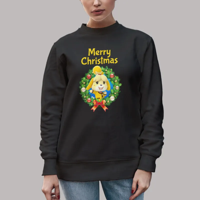 Unisex Sweatshirt Black Nintendo Animal Crossing Merry Christmas Wreath T Shirt, Sweatshirt And Hoodie