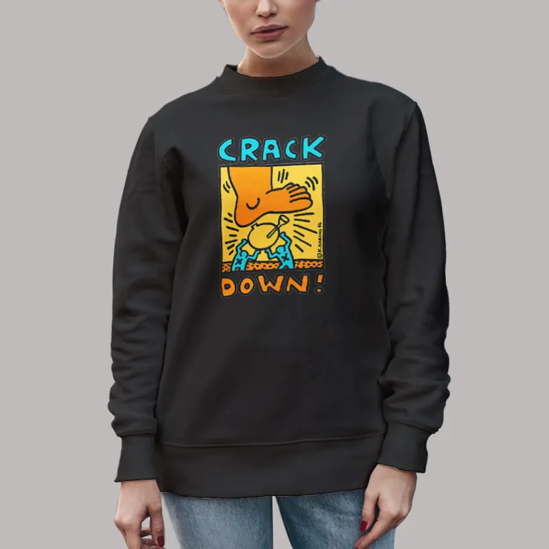 Unisex Sweatshirt Black Vintage Keith Haring Tour Crack Down T Shirt, Sweatshirt And Hoodie