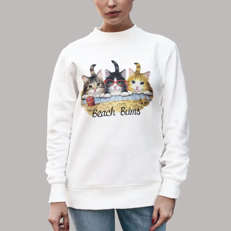 Unisex Sweatshirt White Beach Bums Cat Summer Kittens T Shirt, Sweatshirt And Hoodie