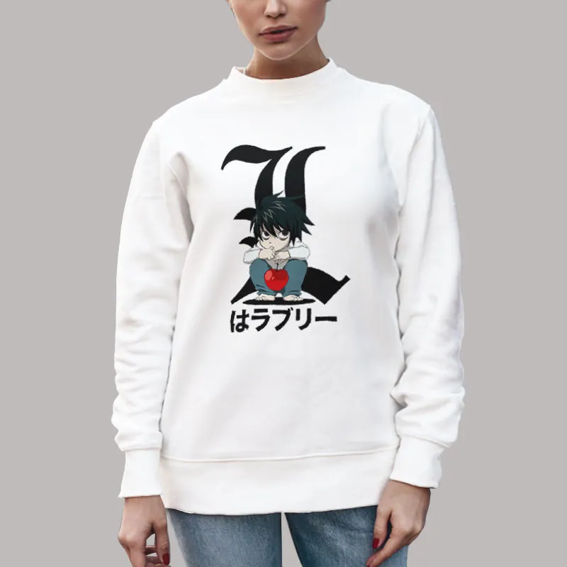 Unisex Sweatshirt White Death Note Crouching Chibi T Shirt, Sweatshirt And Hoodie
