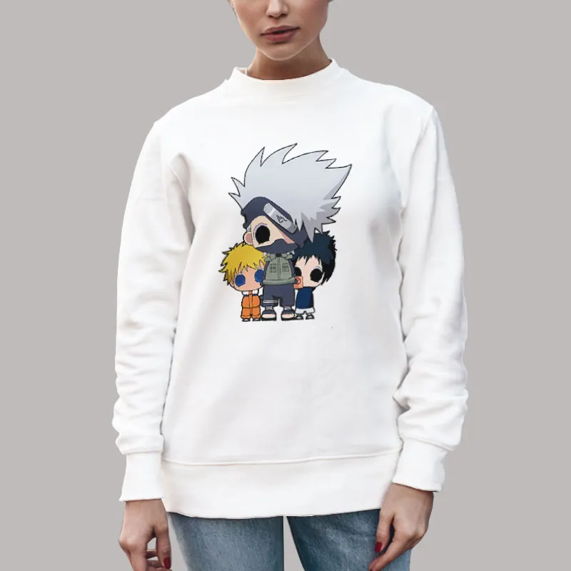 Unisex Sweatshirt White Vintage Anime Naruto Shippuden Chibi Naruto Sasuke Kakashi T Shirt, Sweatshirt And Hoodie