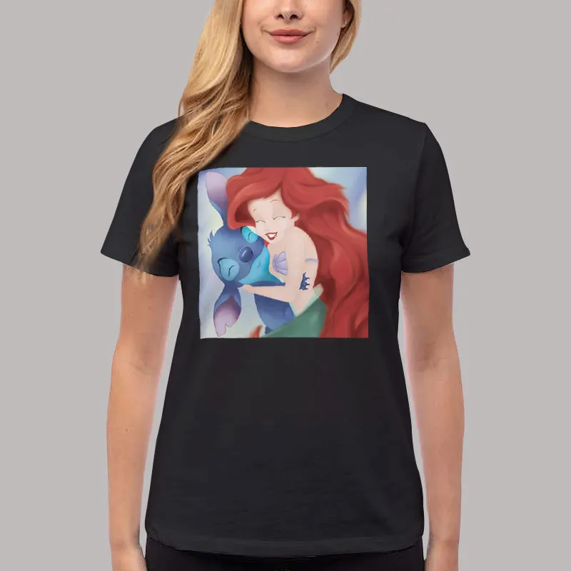 Women T Shirt Black Ariel And Stitch Hugging Vintage Disney The Little Mermaid T Shirt, Sweatshirt And Hoodie