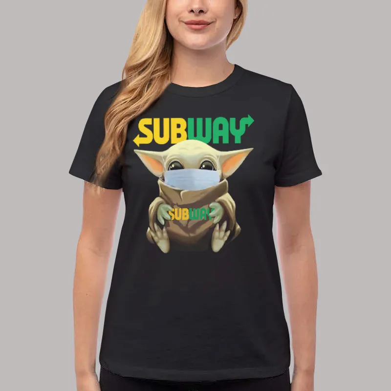 Women T Shirt Black Baby Yoda Mask Hug Subway T Shirt, Sweatshirt And Hoodie