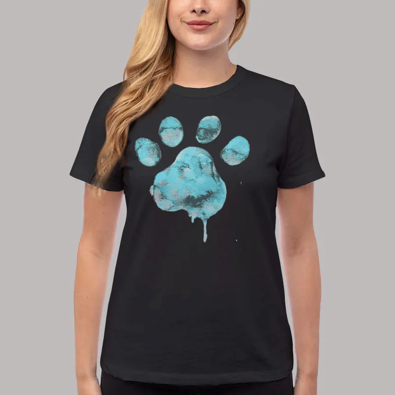 Women T Shirt Black Blue Watercolor Paw Pet Month Cat Dog T Shirt, Sweatshirt And Hoodie
