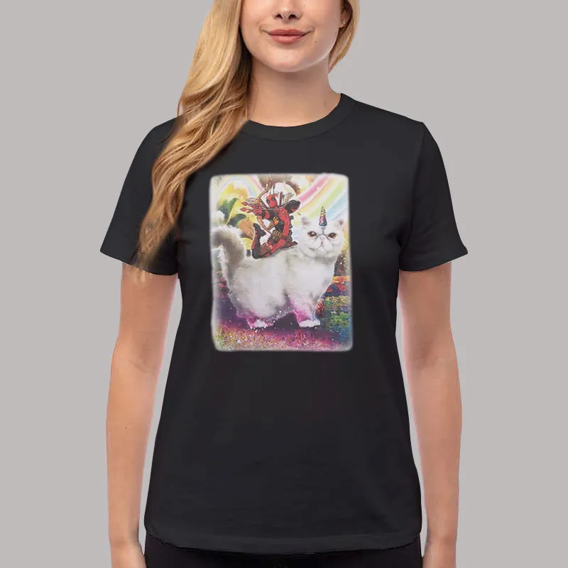 Women T Shirt Black Deadpool And Cat Unicorn T Shirt, Sweatshirt And Hoodie
