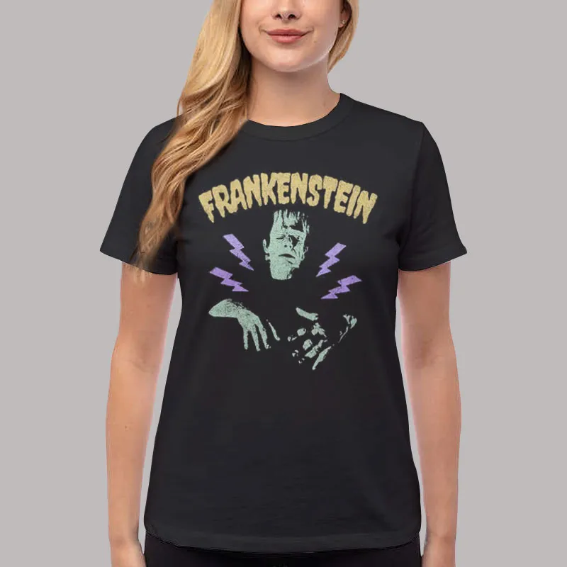 Women T Shirt Black Halloween Monster Frankenstien Shirt