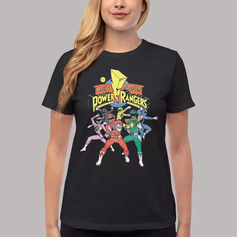 Women T Shirt Black Power Ranger Mighty Morphin 90s Crewneck Sweatshirt