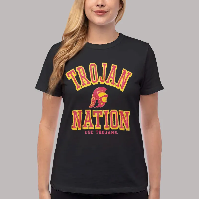 Women T Shirt Black Trojan Nation Mascot Vintage Usc Sweatshirt