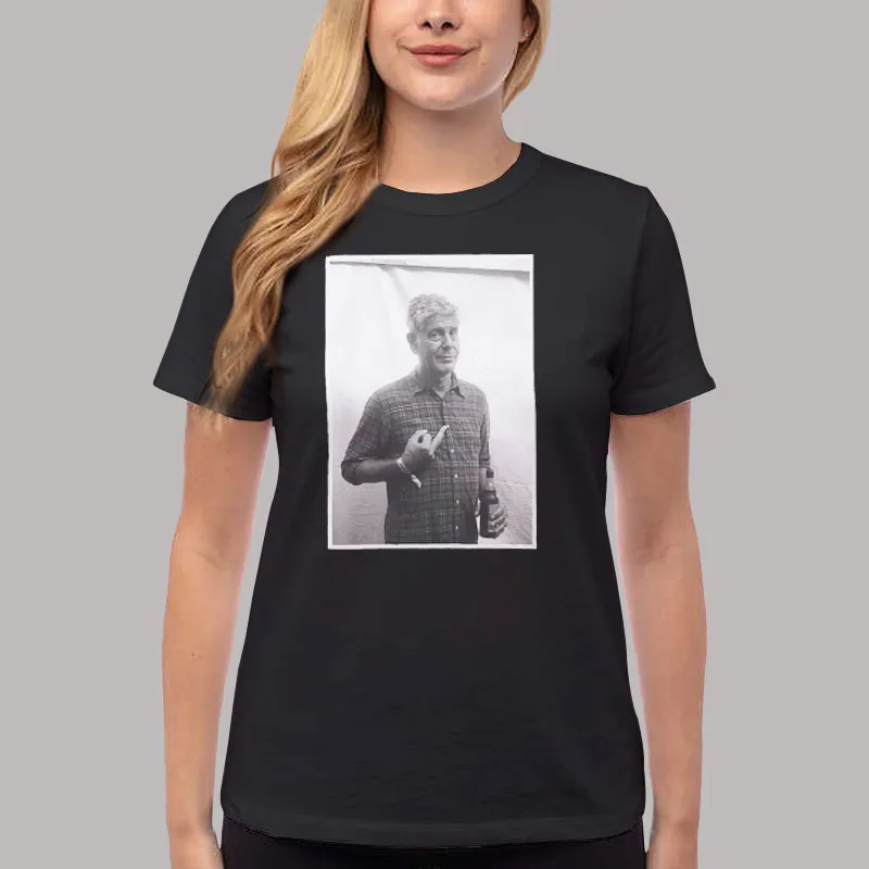 Women T Shirt Black Vintage Anthony Bourdain Middle Finger Cool T Shirt, Sweatshirt And Hoodie
