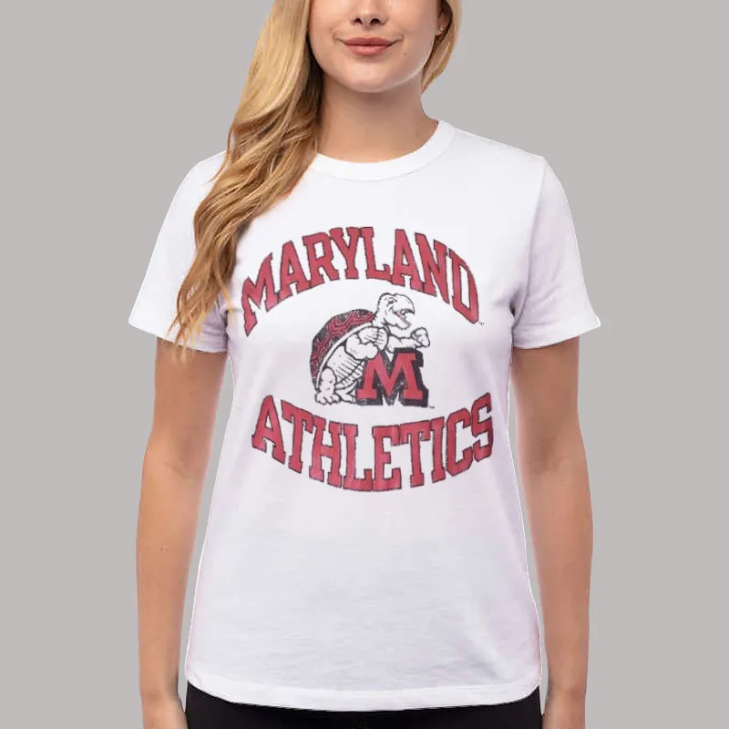 Women T Shirt White College University Vintage Maryland Sweatshirt