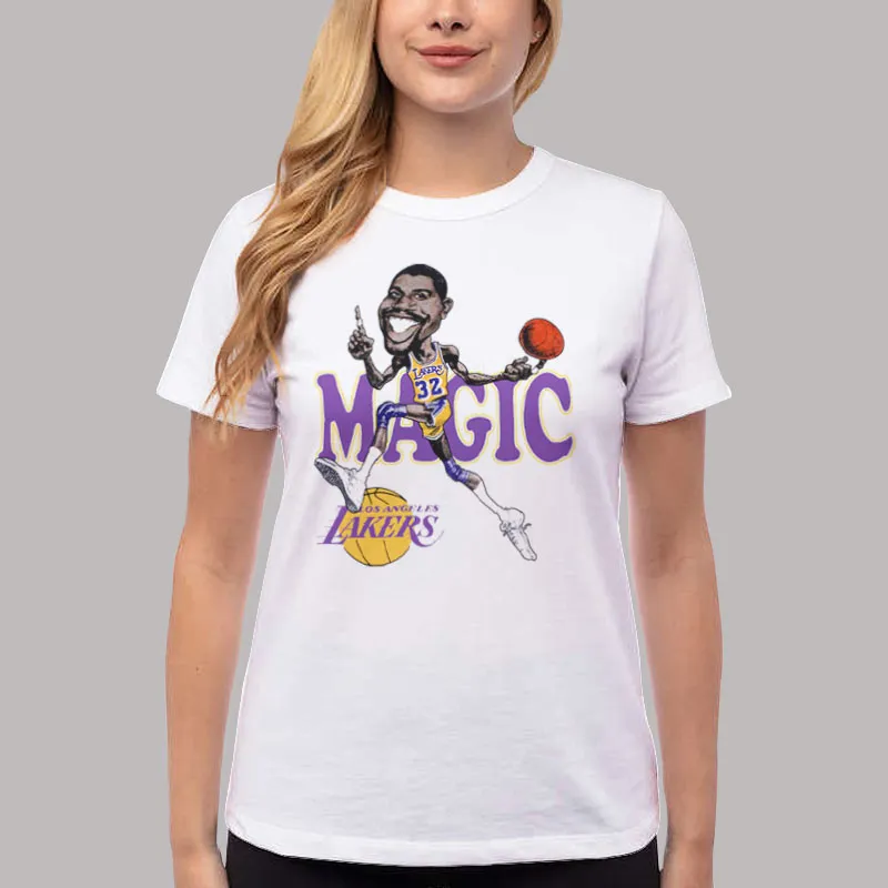 Women T Shirt White Funny Basketball Caricature Magic Johnson T Shirt