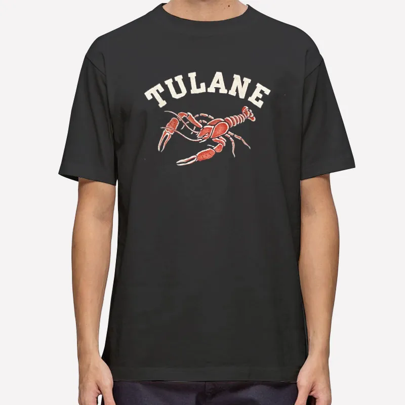 Mens T Shirt Black 1970s University Crab Lobster Flock Tulane Sweatshirt