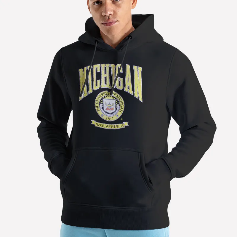 Unisex Hoodie Black The Wolverines Vintage University Of Michigan Sweatshirt