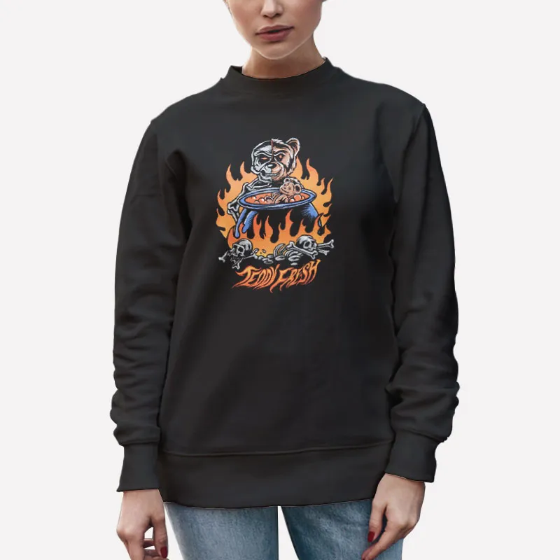 Unisex Sweatshirt Black 90s Vintage Halloween Teddy Fresh Flame Hoodie