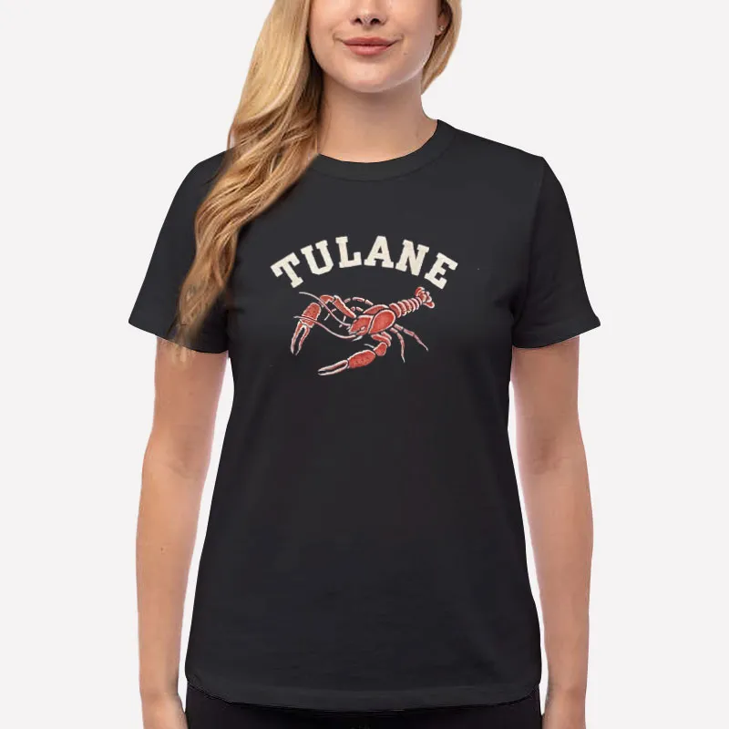 Women T Shirt Black 1970s University Crab Lobster Flock Tulane Sweatshirt