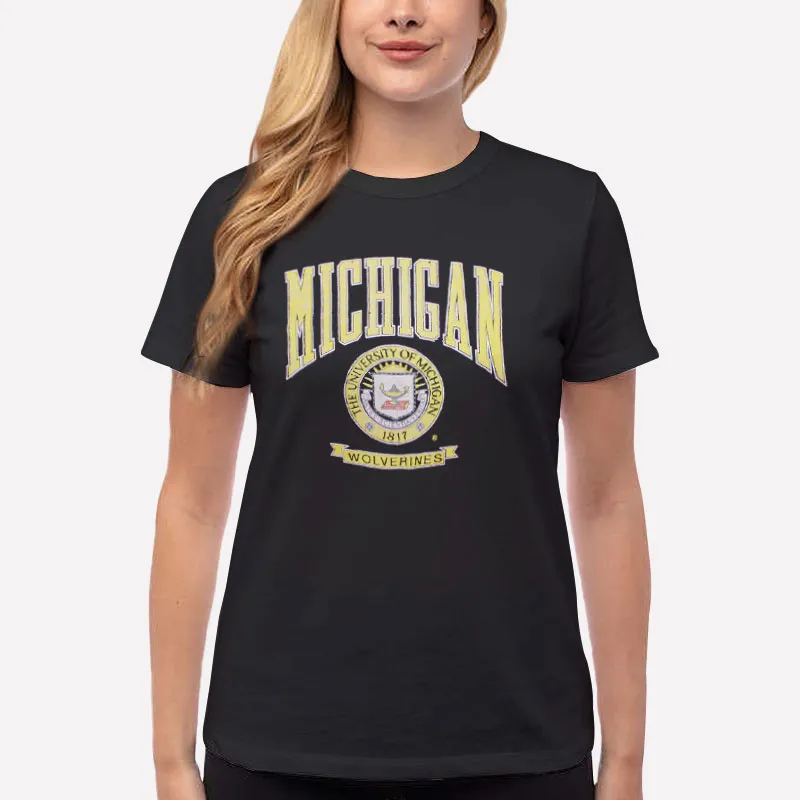 Women T Shirt Black The Wolverines Vintage University Of Michigan Sweatshirt