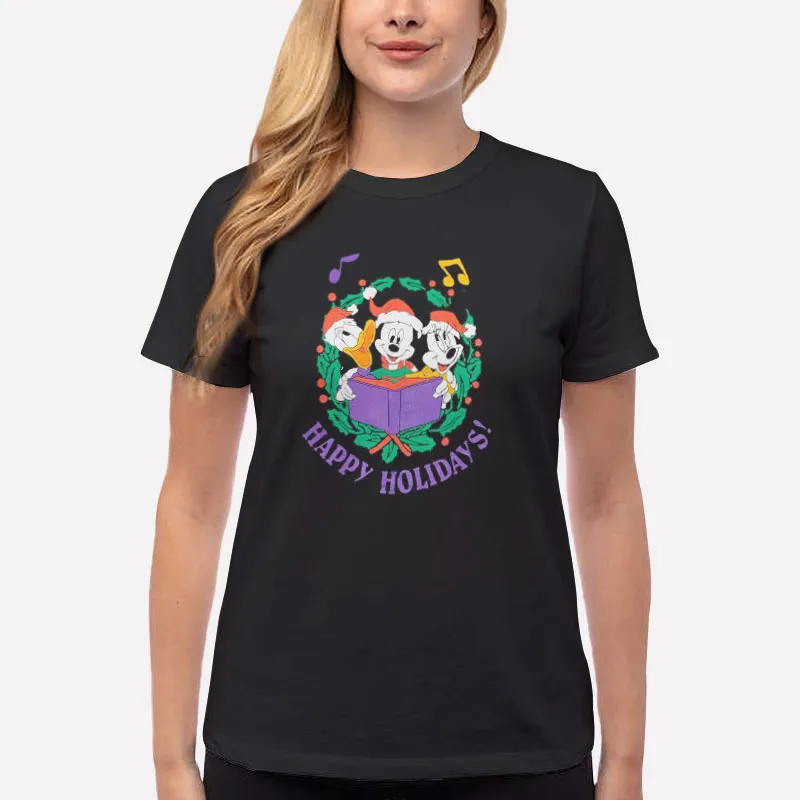Women T Shirt Black Vintage Holidays Mickey Christmas Shirt