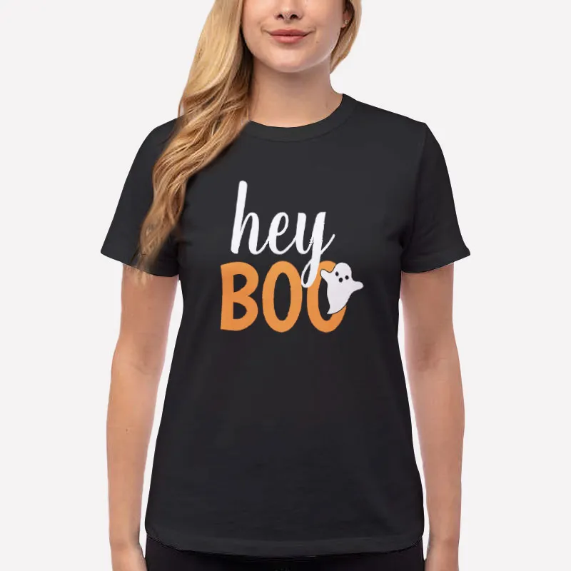 Hey Boo Orange Black Funny Halloween Ghost T Shirt
