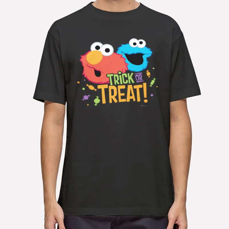 Mens T Shirt Black Cookie Monster And Elmo Trick Or Treat T Shirt