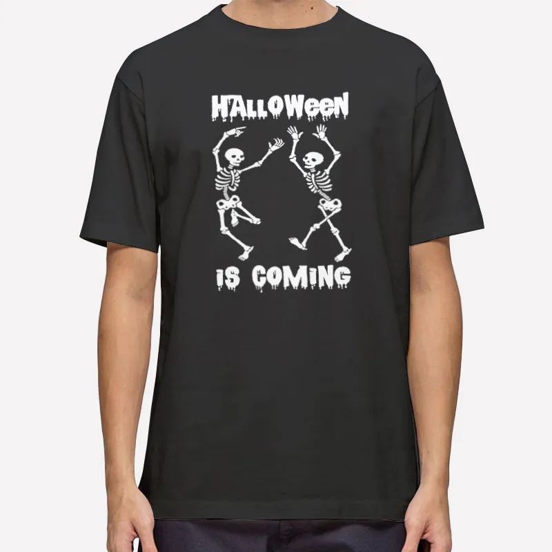 Mens T Shirt Black Funny Dance Skeleton Halloween Is Coming T Shirt