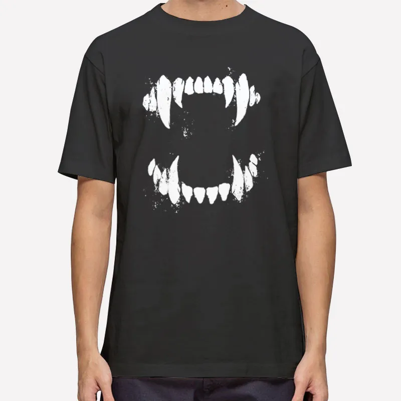 Mens T Shirt Black Halloween Horror Wolf Dog Vampire Monster Teeth T Shirt
