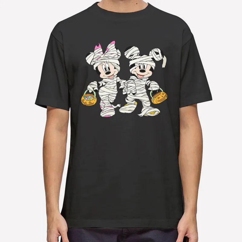 Mens T Shirt Black Halloween Mummy Mickey & Minnie T Shirt