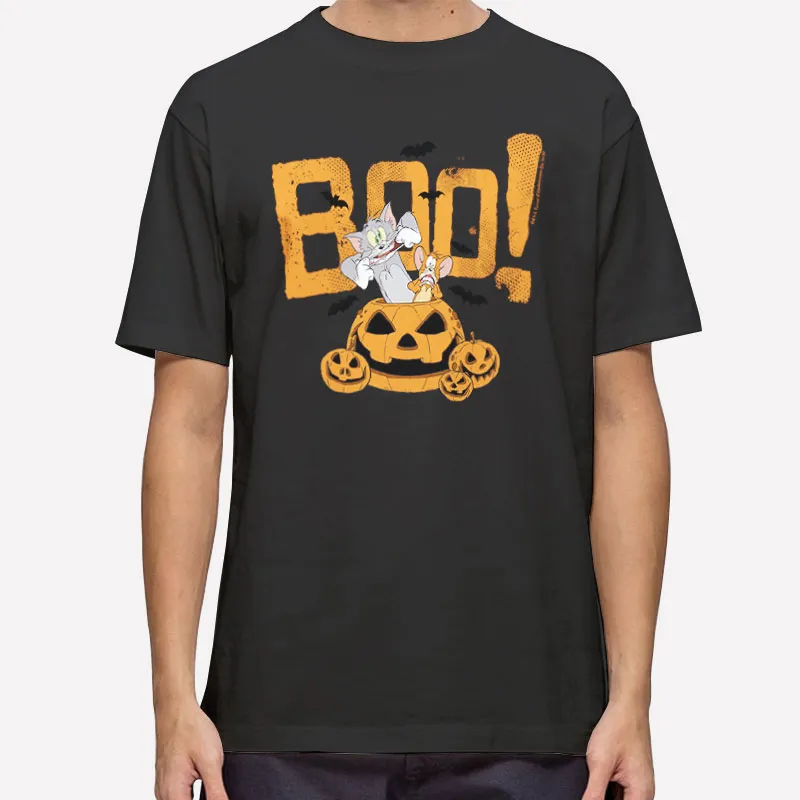 Mens T Shirt Black Tom & Jerry Happy Halloween Boo T Shirt