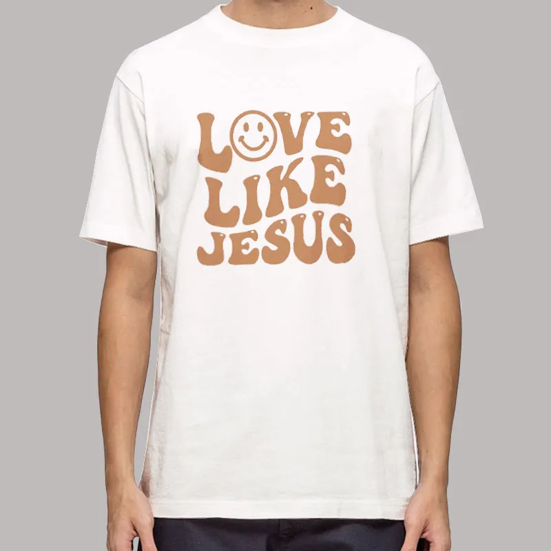 Mens T Shirt White Christian Love Like Jesus Shirt Back Printed