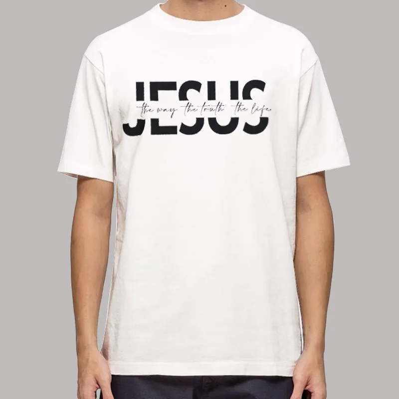Mens T Shirt White Jesus Religious Jesus The Way The Truth The Life Shirt