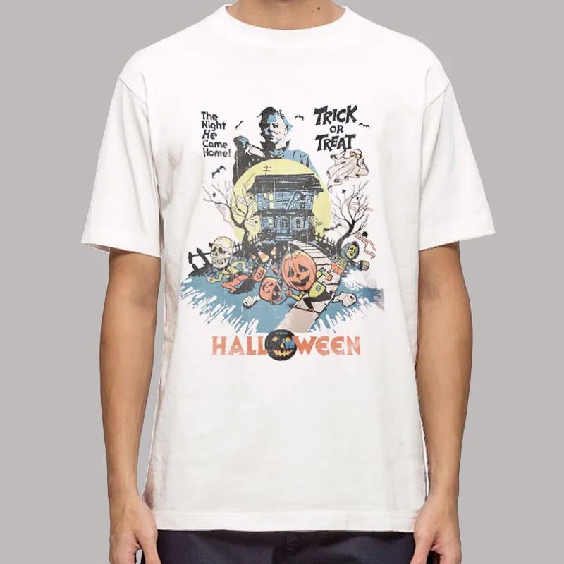 Mens T Shirt White Michael Myers Halloween Trick Or Treat The Night He Came Home T Shirt