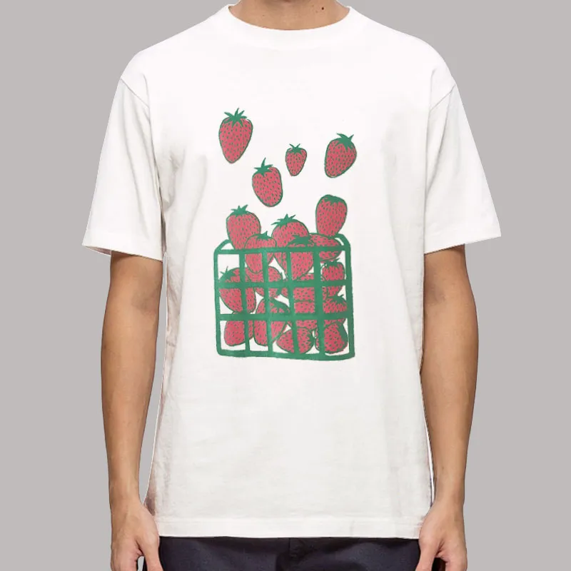 Mens T Shirt White Vintage Printed Strawberry Shirt