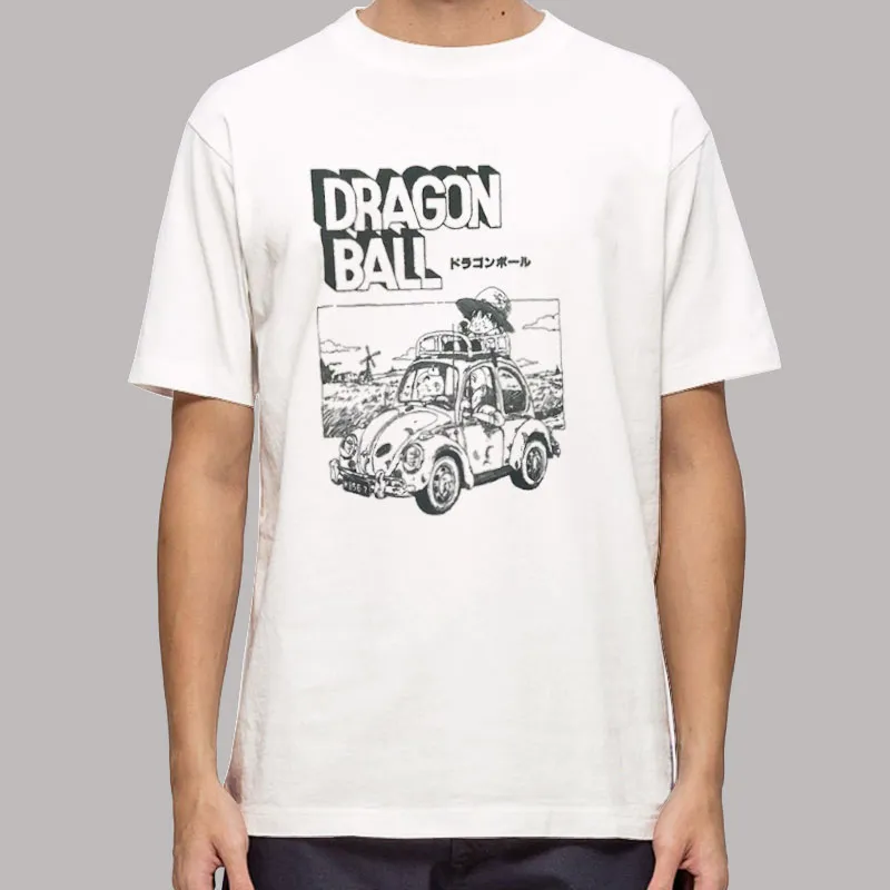 Mens T Shirt White Vintage Retro Dragon Ball Goku, Krillin, Master Roshi Shirt
