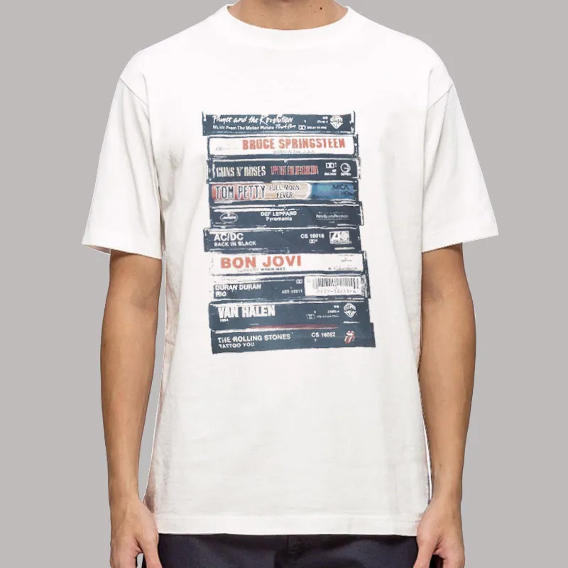 Mens T Shirt White Vintage Rock Cassettes Band Shirt