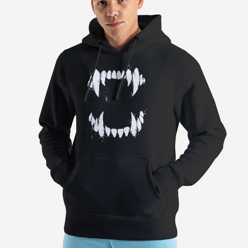 Unisex Hoodie Black Halloween Horror Wolf Dog Vampire Monster Teeth T Shirt
