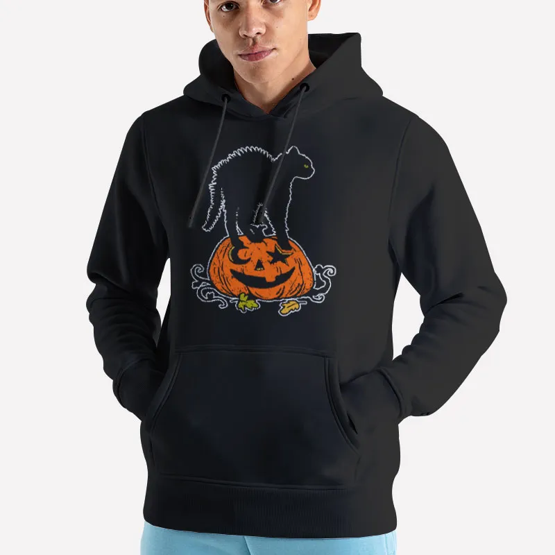 Unisex Hoodie Black Halloween Pumpkin Black Cat Halloween T Shirt